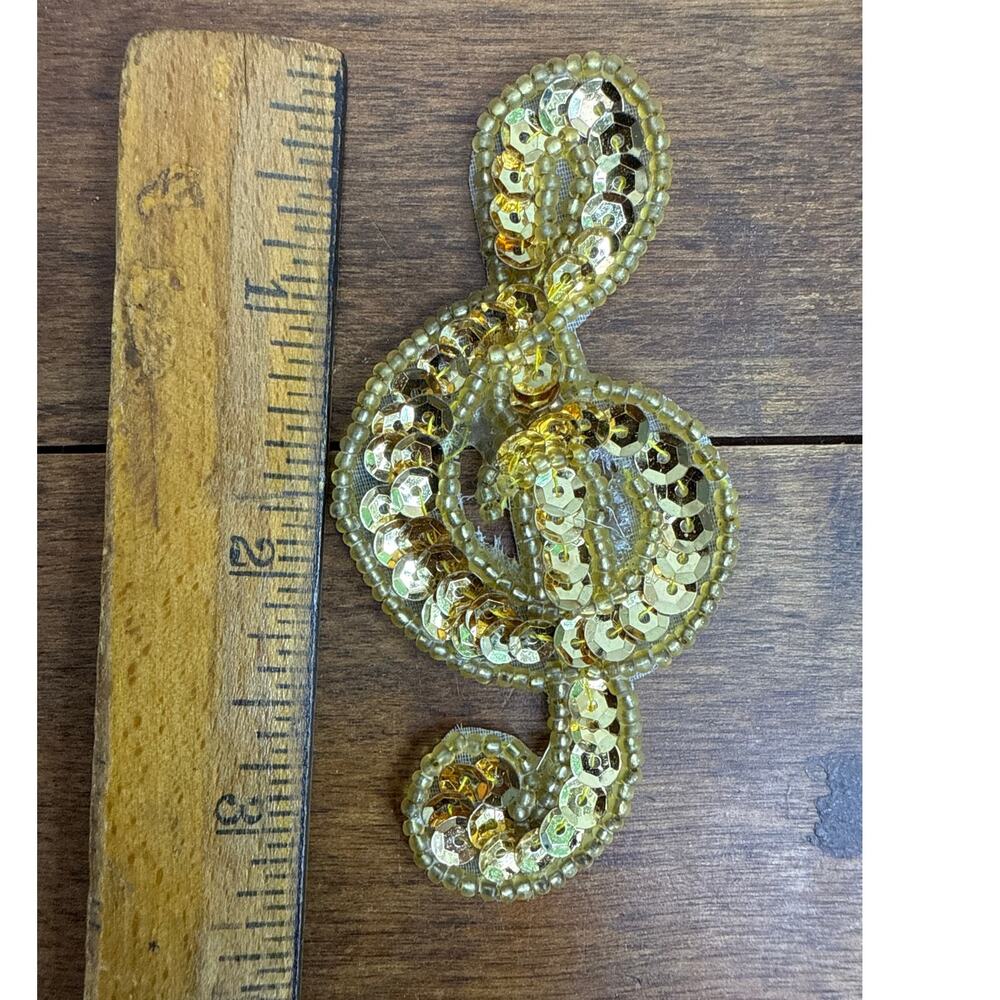 Gold Sequined Vintage Treble Clef Music Note Applique Patch Arts International